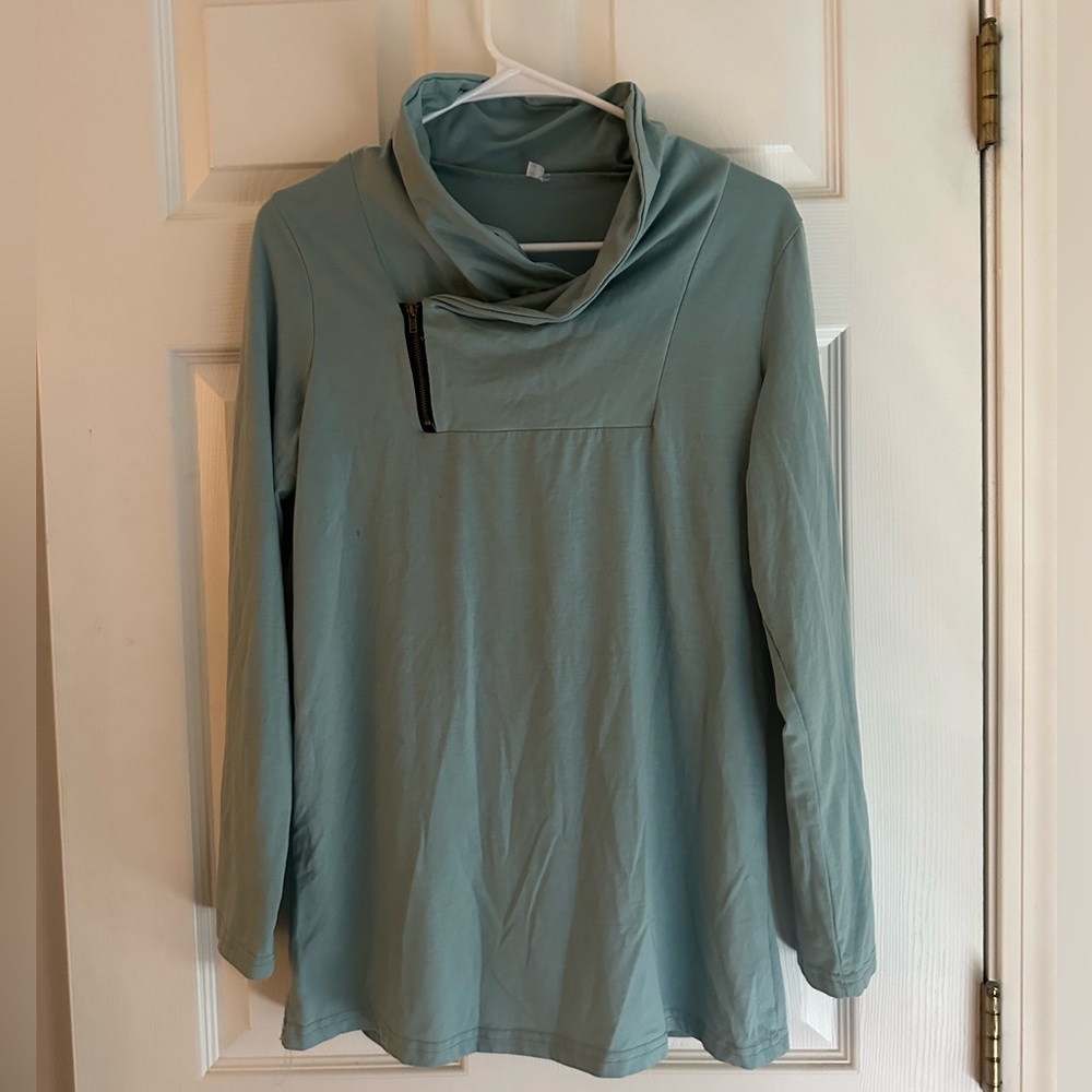 Teal Long Sleeve Cowl Neck Top